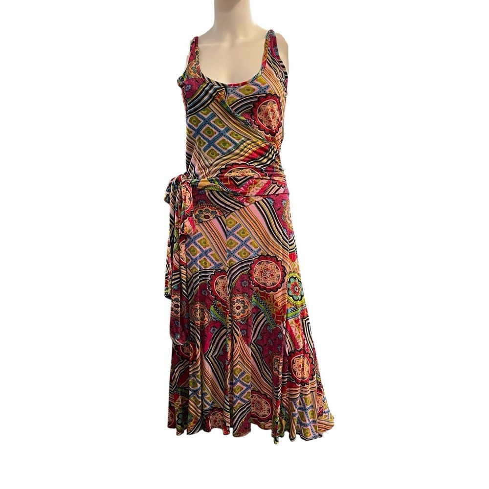 The Pyramid Collection Dress Colorful Patchwork Wrap Midi XS Boho Chic Festival
